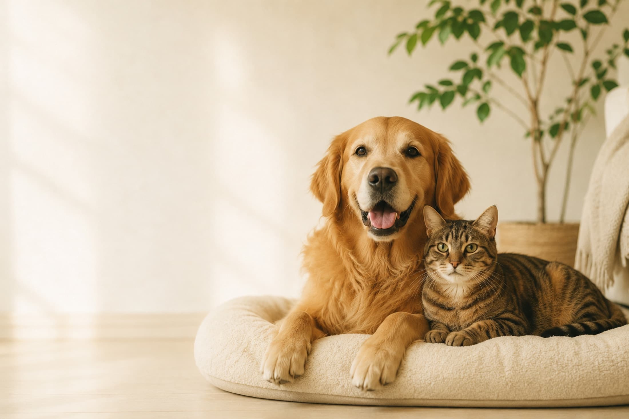 A dog and a cat together at home