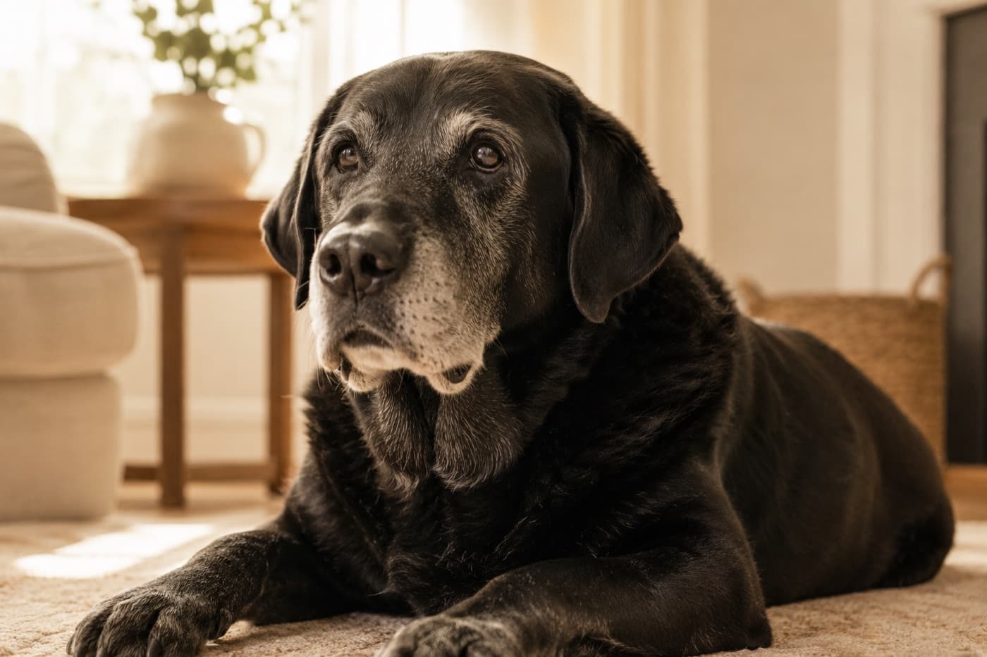 A calm dog resting at home
