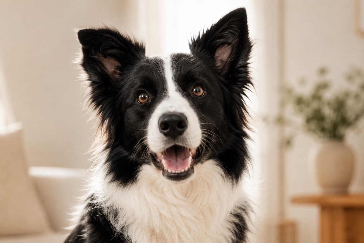 An alert, healthy dog at home